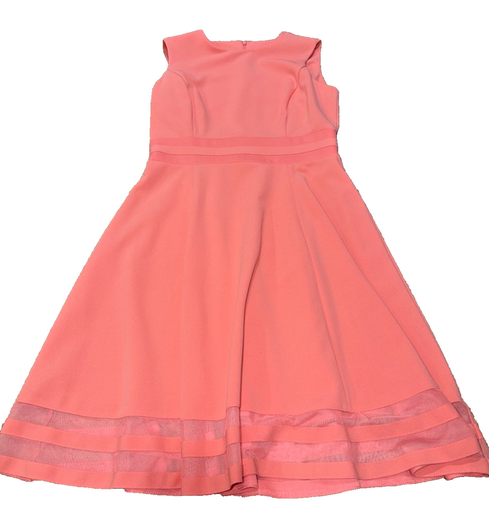 Calvin Klein Coral Fit Flare Mesh Hem Dress Size 6